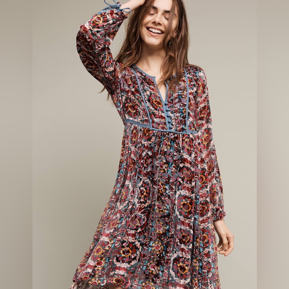 Anthropologie Multicolor Floral Boho Midi Dress